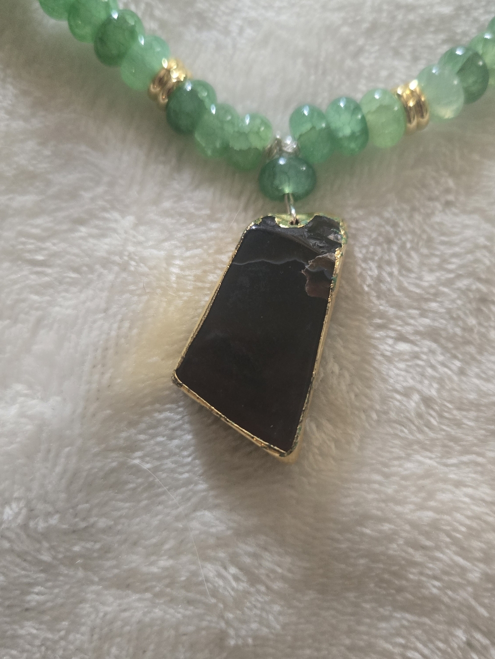 Green Handcrafted Gemstone Beaded Necklace with vintage brown agate Pendant